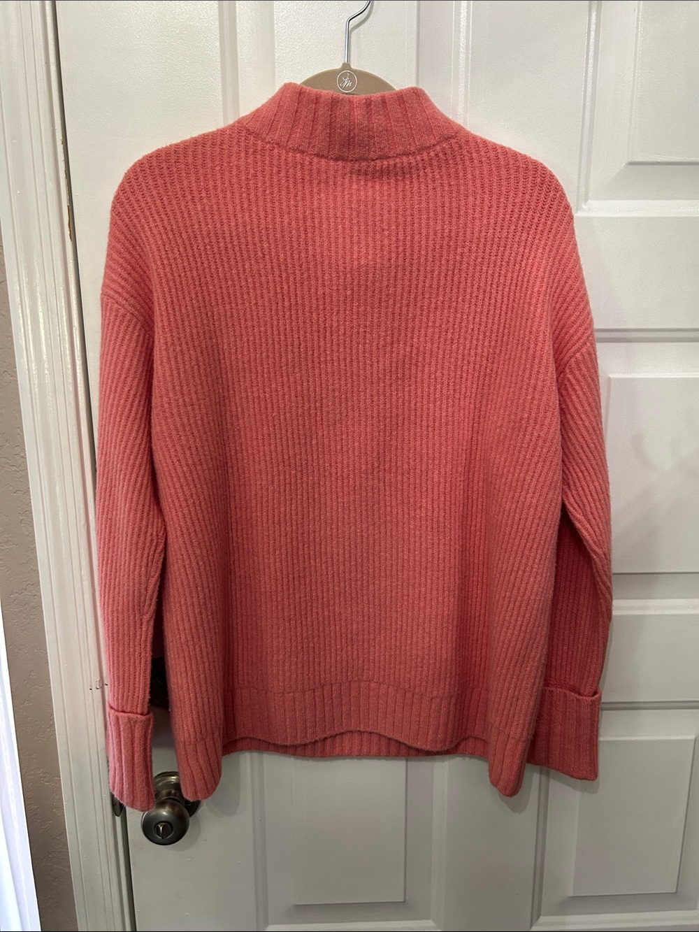 Talbots Coral Pink Ribbed Mock-Neck Pullover - Picture 3 of 5